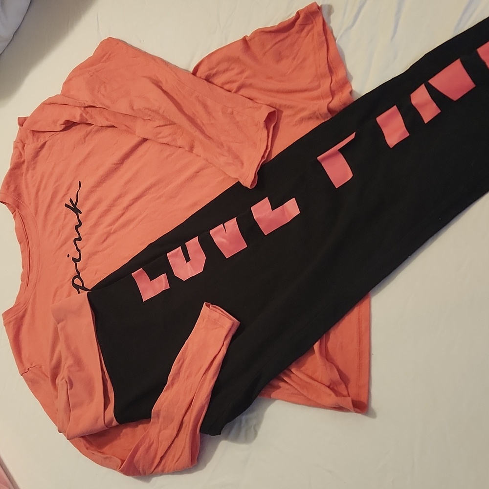 VS PINK Long Sleeve Tee AND YOGAS Coral Color